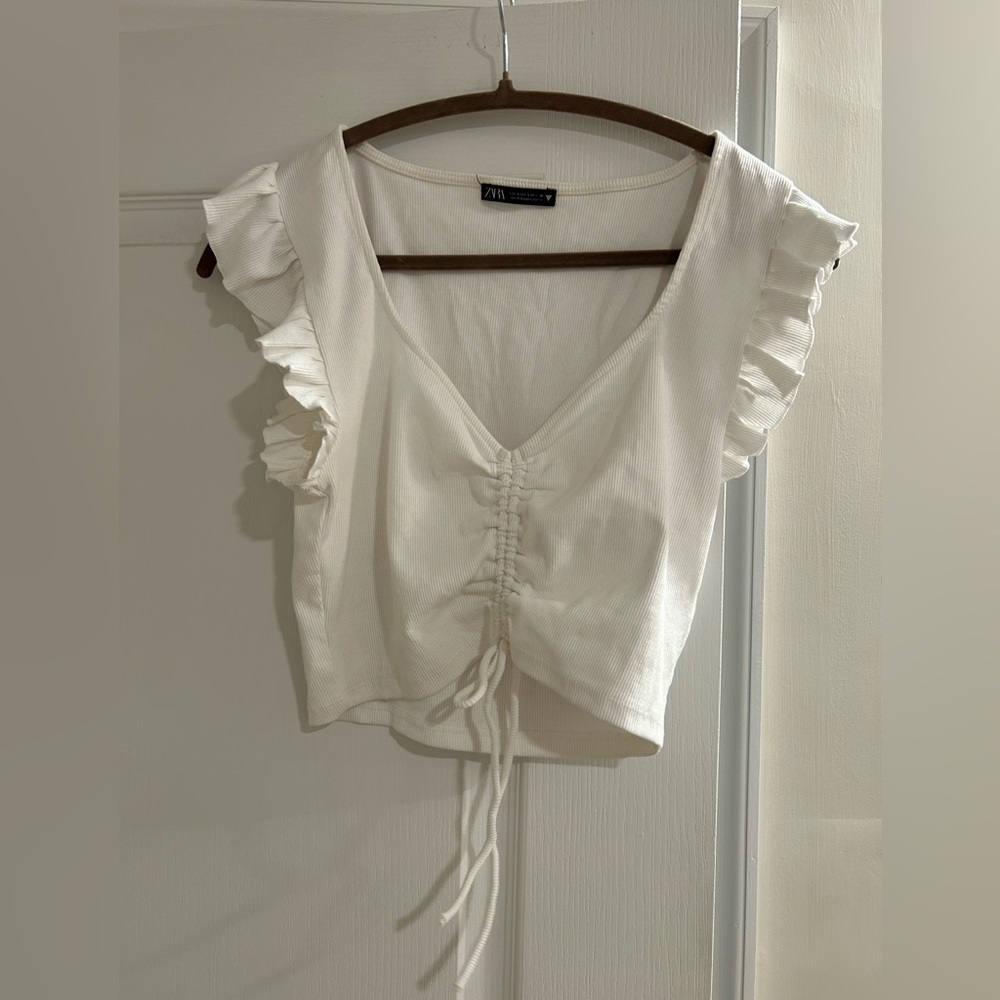 Zara crop top with ruffle shoulders